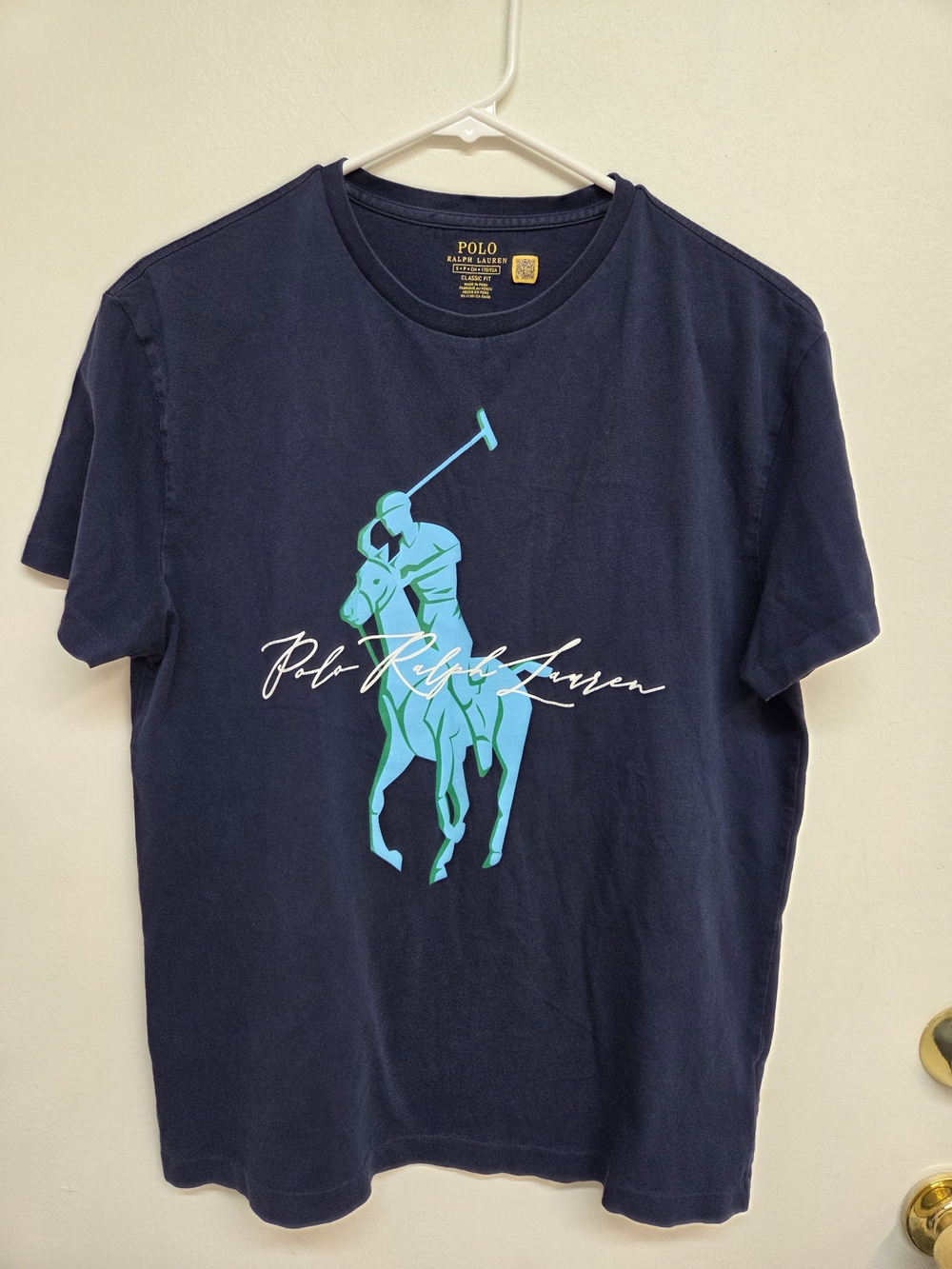 Polo by Ralph Lauren Navy Tee with Aqua Polo Player Graphic